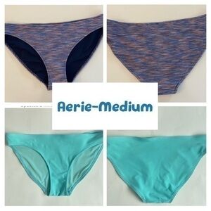 AERIE: 2 Bikini Bottoms- 1- blues and pinks, textured, NWOT 2- seafoam green EUC